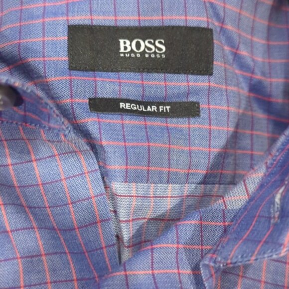 Hugo Boss regular fit purple with pink stripe plaid long sleeve dress shirt - Picture 2 of 8